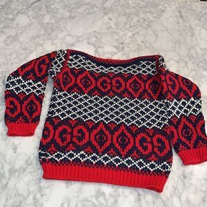 GUCCI RED COTTON GG JACQUARD SWEATER 4Y